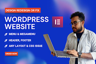 do design or fix header, footer, megamenu for wordpress website