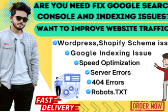 fix google indexing, all search console errors, boost website speed, schema