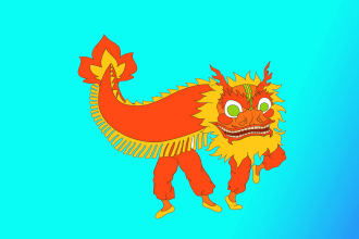 design japanese lion dance logo with new concepts