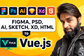 convert figma, psd, xd, html to vue js with tailwind css