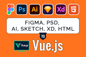 convert figma to vue js, ai, xd, html, psd to vue js