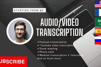 transcribe an interview audio or video in  5 hrs