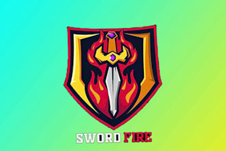 create drawing fighter sword mascot logo with text with any file