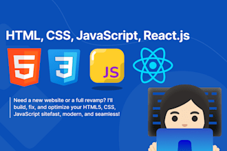 develop HTML, CSS, javascript, react js web pages