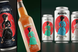 design labels for beer cans, energy drinks, juice, and soda
