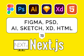 convert figma to next js, xd, html, psd to next js web app