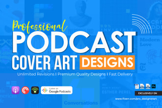 design creative podcast cover art, podcast thumbnails within 8 hrs