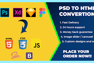 convert xd to html, figma to html, psd to html responsive bootstrap