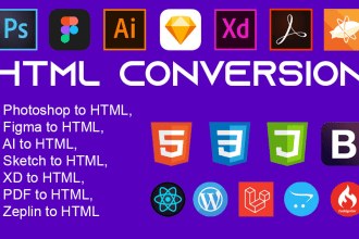 convert figma, PSD, xd, PDF, or sketch to HTML responsive