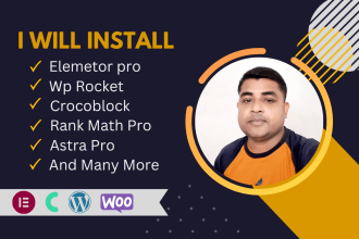install wordpress, elementor pro, wp rocket, crocoblock other plugins updateable