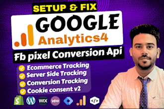 setup google analytics4, ga4 ecommerce tracking,ads conversion tracking,fb pixel