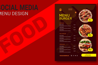 socia media food, digital board or resturant menu card design