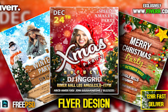 do christmas card, dj, party flyers and event flyer, new year, poster in 7 hours