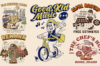create vintage cartoon charcater and retro mascot logo