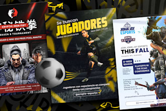 create 2 unique esports posters, posts, and flyers for gaming events