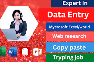 do date entry, copy pest, web research, pdf to excel jobs