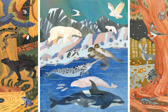 create a color illustrations for a fairy tale with paints