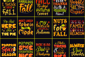 do thanksgiving and fall t shirt design for pod, MBA and etsy