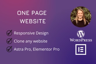 create a one page wordpress site with elementor and astra pro