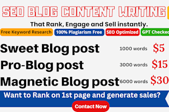 be a content writer for 30 SEO optimized blog post writing, bulk article writing