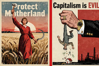 make soviet union communist propaganda poster, union flyer, ad, illustration