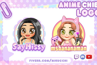 draw cute anime chibi logo for twitch, discord, youtube, kick streaming gaming