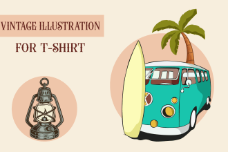 design amazing vintage retro t shirt illustrations for you