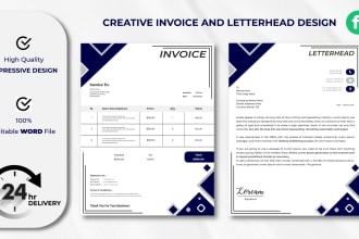 design invoice, letterhead and receipt in editable word format