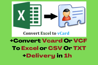 convert vcf, contact list to excel, and vis versa in 10 minutes