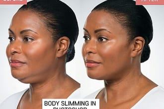 do body face slimming, remove double chin and retouching