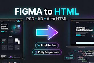 convert PSD to HTML, figma to HTML, xd to HTML, ai to html