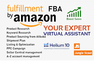 be your amazon fba virtual assistant, amazon account manager product sourcing