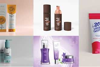 make a label design, cosmetic package, box design, pouch label and bottle label