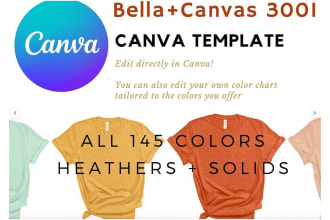 give you editable canva template for 145 colors of bella canvas 3001 tshirts