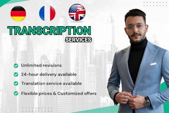 transcribe video and audio transcription in english french german