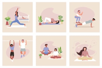 draw yoga pose, excercise, and fitness illustration of people