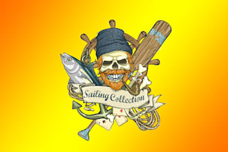 create beautiful fisherman skull logo for your business only 12 hours