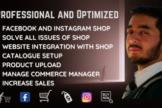 fix or set up facebook and instagram shops and website integration