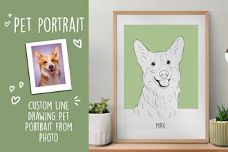 draw a stunning line art style custom pet portrait