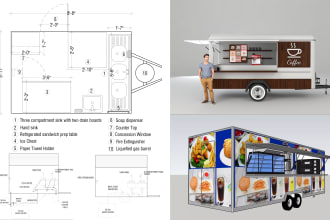 design food truck plans illustration and plumbing drawing