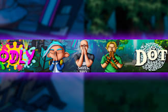 design unique custom drawn gaming cartoon youtube banner