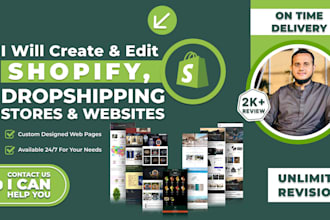 create and edit shopify, dropshipping stores and websites
