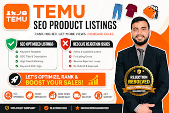 create temu SEO listings with resolve rejection issues