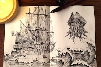 draw traditional pen and ink illustration for you
