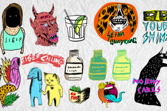 hand drawn logo colorful unique mascot, creepy, lowbrow