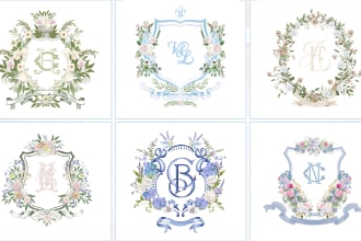create stunning wedding crest monogram and watercolor logo