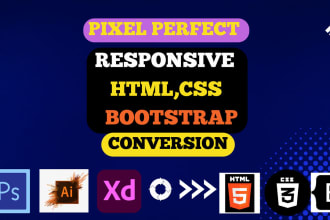 convert PSD to HTML, PDF to HTML, xd to HTML, responsive bootstrap 5