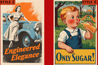 make 1940s vintage ad, travel illustration, film poster, book cover, event flyer