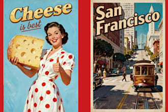 make 1940s vintage ad, travel illustration, film poster, book cover, event flyer