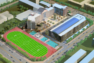 design 3d render sports, gym, courts, fitness centre, exterior